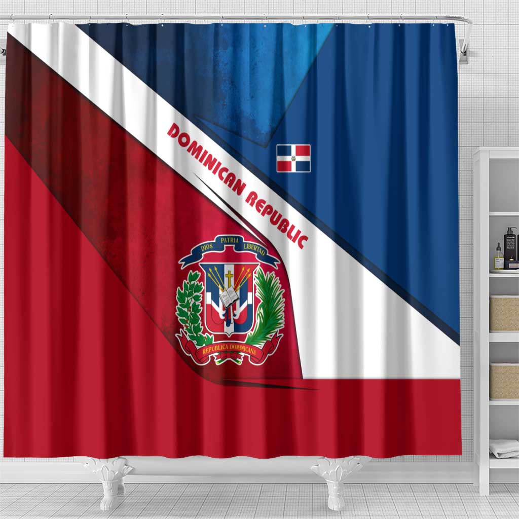 Dominican Republic Flag Shower Curtain with Map National Coat of Arms Island Silhouette - Wonder Print Shop