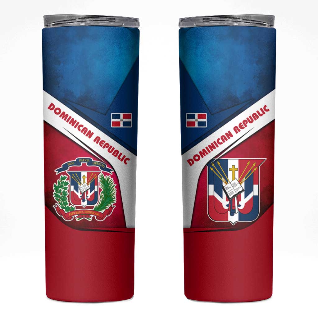 Dominican Republic Flag Skinny Tumbler with Map National Coat of Arms Island Silhouette - Wonder Print Shop