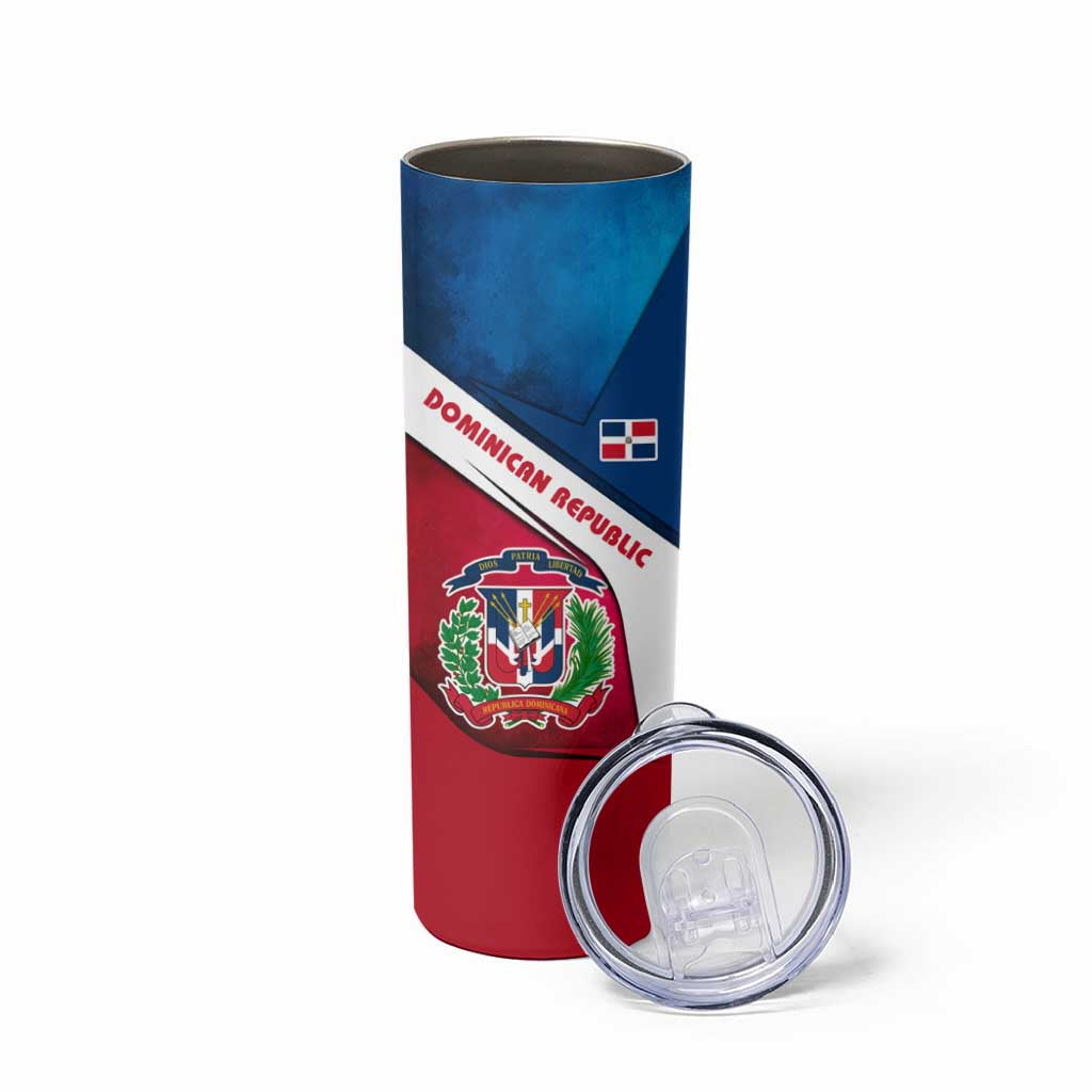 Dominican Republic Flag Skinny Tumbler with Map National Coat of Arms Island Silhouette - Wonder Print Shop