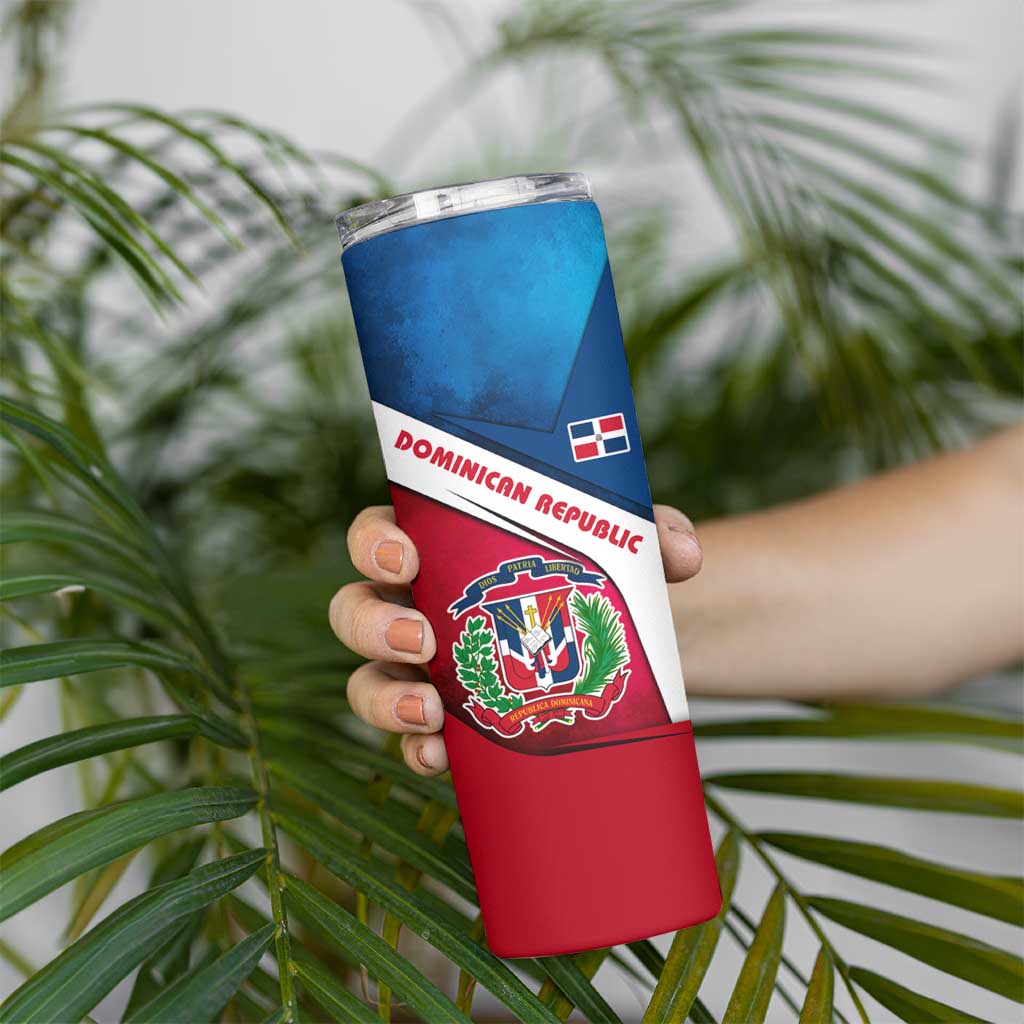 Dominican Republic Flag Skinny Tumbler with Map National Coat of Arms Island Silhouette - Wonder Print Shop