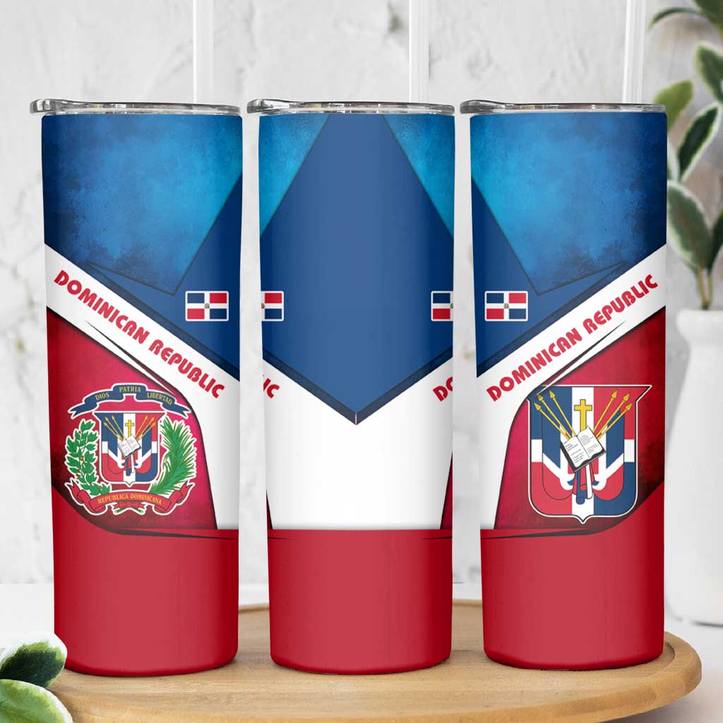 Dominican Republic Flag Skinny Tumbler with Map National Coat of Arms Island Silhouette - Wonder Print Shop