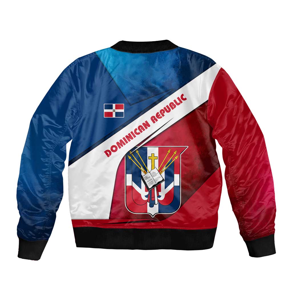 Dominican Republic Flag Sleeve Zip Bomber Jacket with Map National Coat of Arms Island Silhouette - Wonder Print Shop