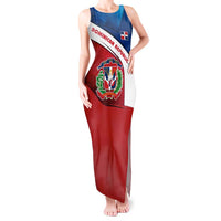 Dominican Republic Flag Tank Maxi Dress with Map National Coat of Arms Island Silhouette - Wonder Print Shop