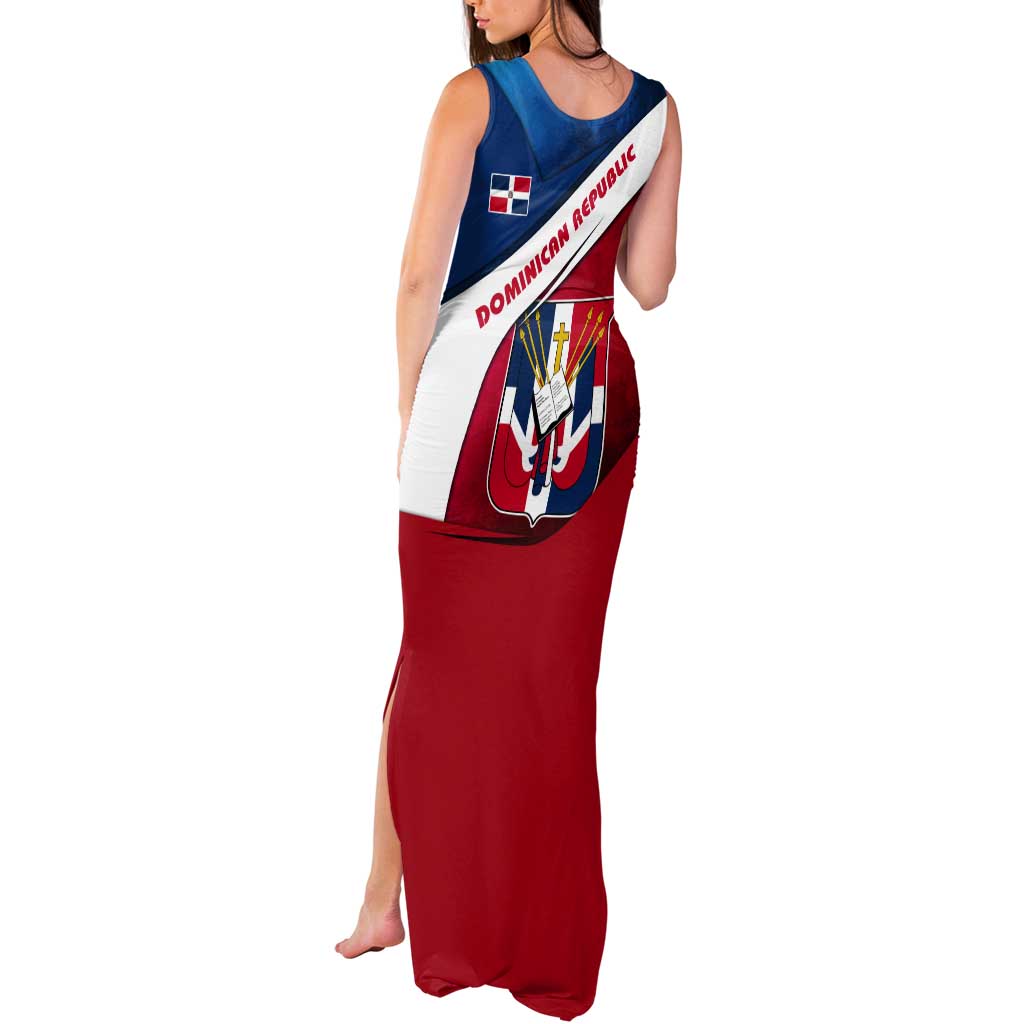 Dominican Republic Flag Tank Maxi Dress with Map National Coat of Arms Island Silhouette - Wonder Print Shop