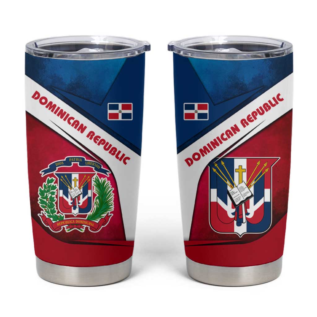 Dominican Republic Flag Tumbler Cup with Map National Coat of Arms Island Silhouette - Wonder Print Shop