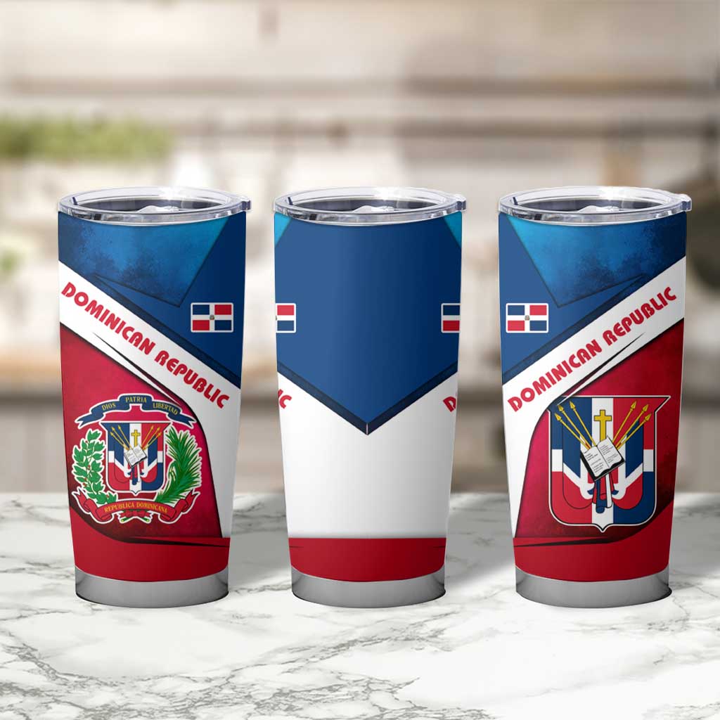 Dominican Republic Flag Tumbler Cup with Map National Coat of Arms Island Silhouette - Wonder Print Shop