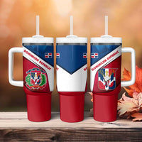 Dominican Republic Flag Tumbler With Handle with Map National Coat of Arms Island Silhouette - Wonder Print Shop