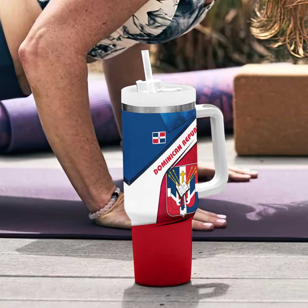 Dominican Republic Flag Tumbler With Handle with Map National Coat of Arms Island Silhouette - Wonder Print Shop