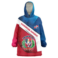Dominican Republic Flag Wearable Blanket Hoodie with Map National Coat of Arms Island Silhouette - Wonder Print Shop