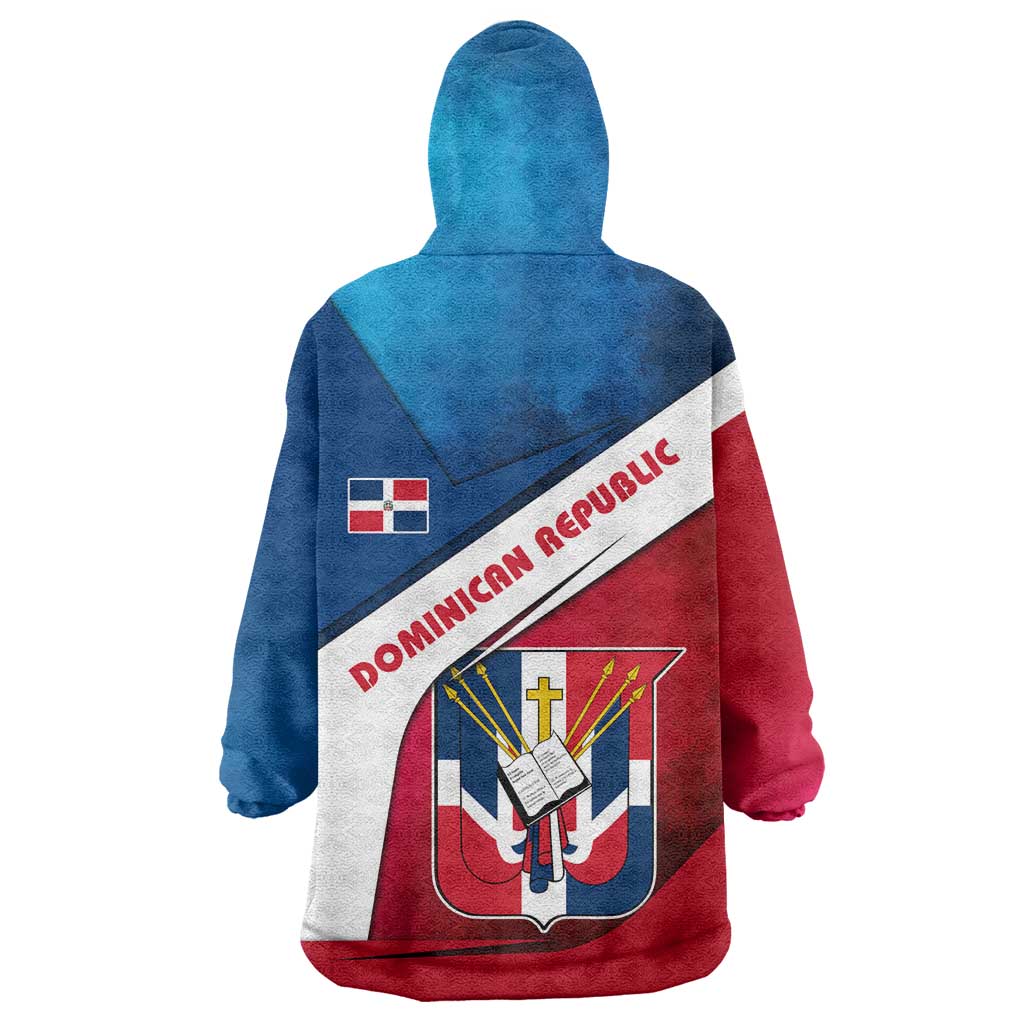 Dominican Republic Flag Wearable Blanket Hoodie with Map National Coat of Arms Island Silhouette - Wonder Print Shop