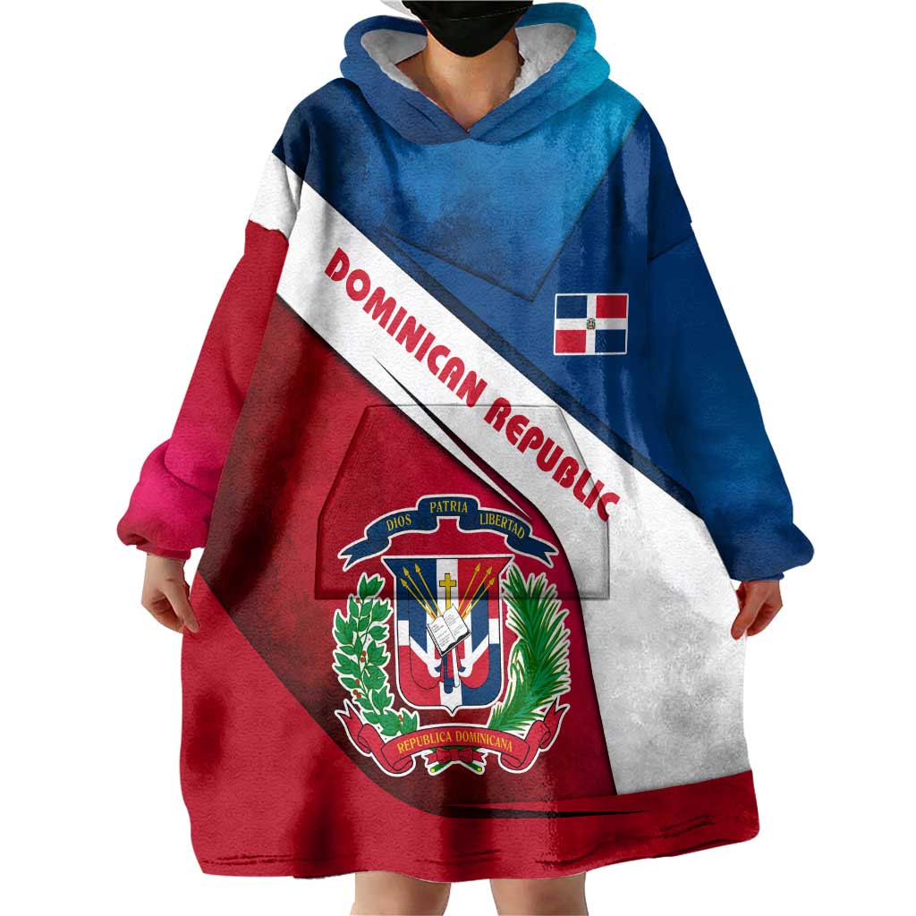 Dominican Republic Flag Wearable Blanket Hoodie with Map National Coat of Arms Island Silhouette - Wonder Print Shop