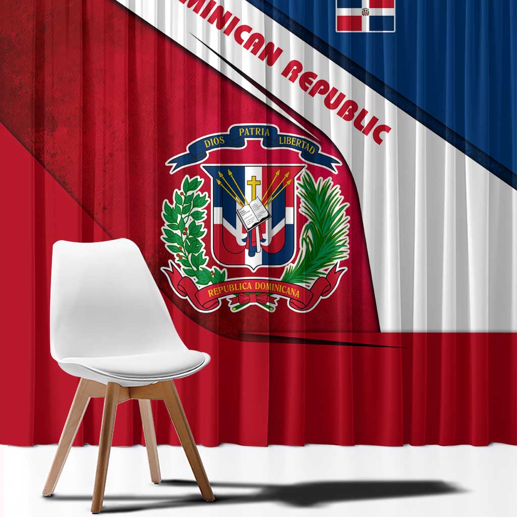 Dominican Republic Flag Window Curtain with Map National Coat of Arms Island Silhouette - Wonder Print Shop