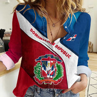 Dominican Republic Flag Women Casual Shirt with Map National Coat of Arms Island Silhouette - Wonder Print Shop