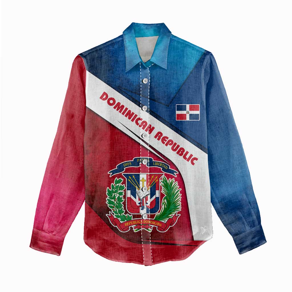 Dominican Republic Flag Women Casual Shirt with Map National Coat of Arms Island Silhouette - Wonder Print Shop