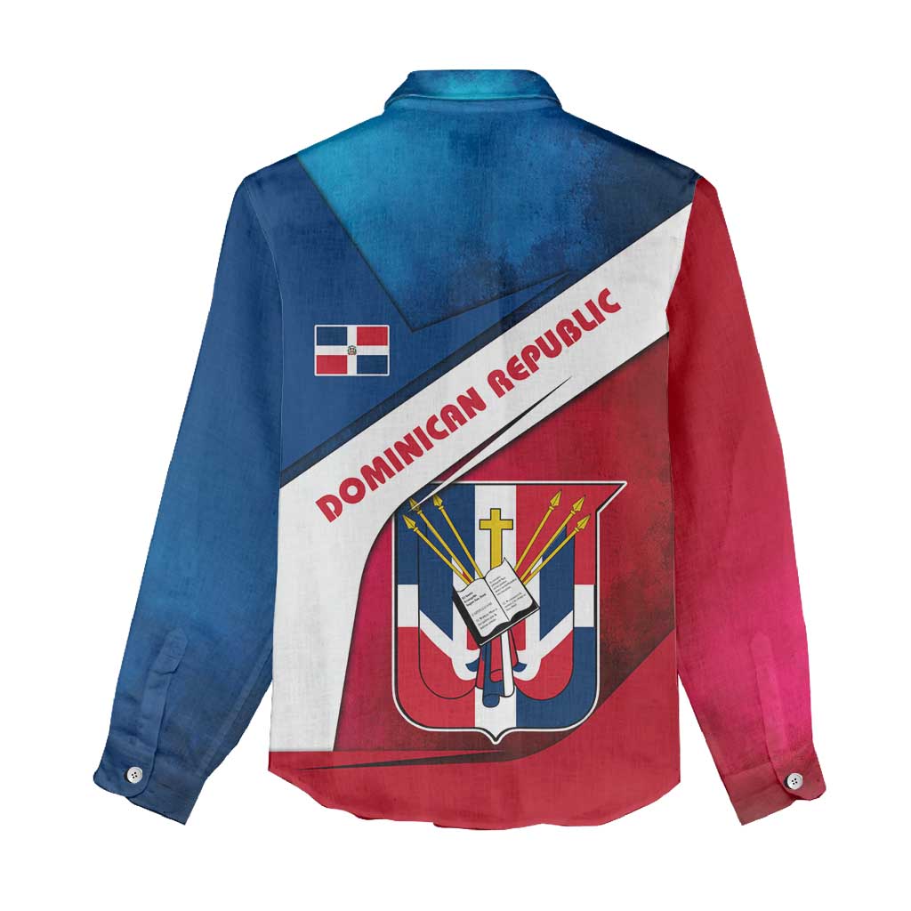 Dominican Republic Flag Women Casual Shirt with Map National Coat of Arms Island Silhouette - Wonder Print Shop
