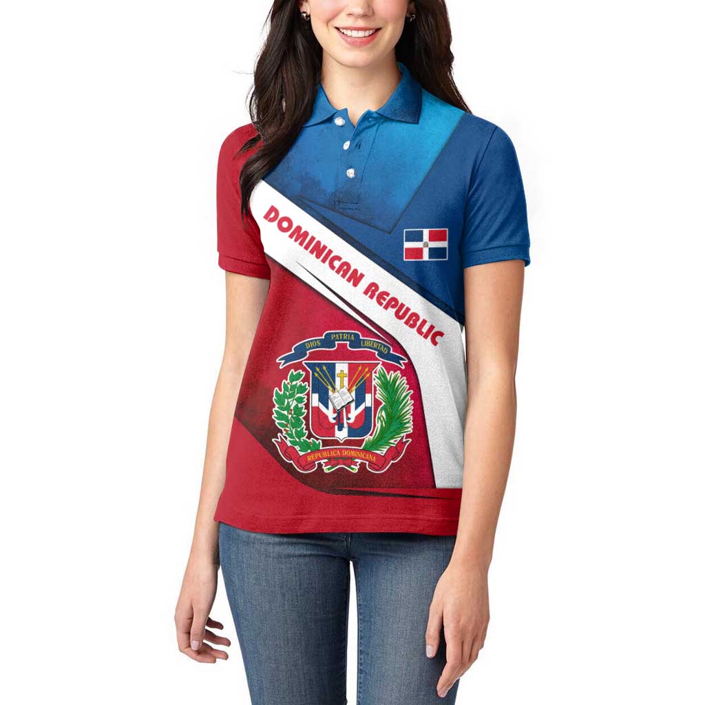 Dominican Republic Flag Women Polo Shirt with Map National Coat of Arms Island Silhouette - Wonder Print Shop