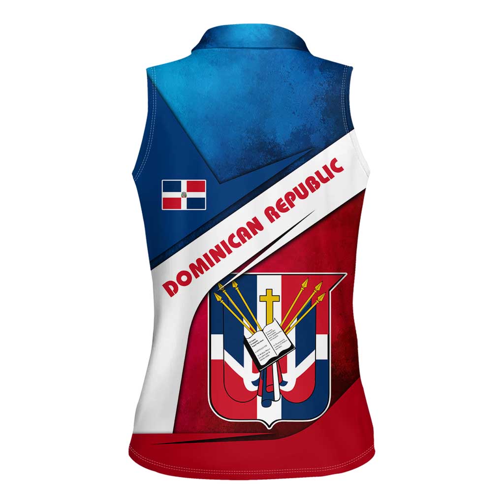 Dominican Republic Flag Women Sleeveless Polo Shirt with Map National Coat of Arms Island Silhouette - Wonder Print Shop