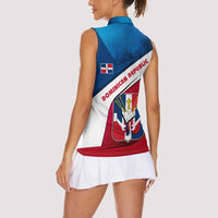 Dominican Republic Flag Women Sleeveless Polo Shirt with Map National Coat of Arms Island Silhouette - Wonder Print Shop