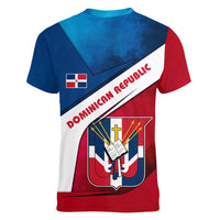 Dominican Republic Flag Women V-Neck T-Shirt with Map National Coat of Arms Island Silhouette - Wonder Print Shop