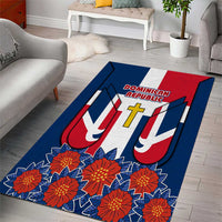 Dominican Republic Flag Area Rug with Cross and Floral Design Red Blue Pattern - Wonder Print Shop