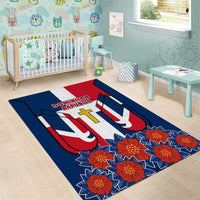 Dominican Republic Flag Area Rug with Cross and Floral Design Red Blue Pattern - Wonder Print Shop