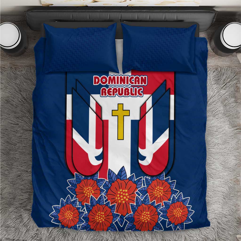Dominican Republic Flag Bedding Set with Cross and Floral Design Red Blue Pattern - Wonder Print Shop