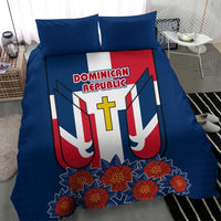 Dominican Republic Flag Bedding Set with Cross and Floral Design Red Blue Pattern - Wonder Print Shop