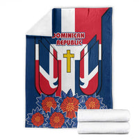 Dominican Republic Flag Blanket with Cross and Floral Design Red Blue Pattern - Wonder Print Shop