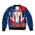 Dominican Republic Flag Bomber Jacket with Cross and Floral Design Red Blue Pattern - Wonder Print Shop