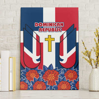 Dominican Republic Flag Canvas Wall Art with Cross and Floral Design Red Blue Pattern - Wonder Print Shop