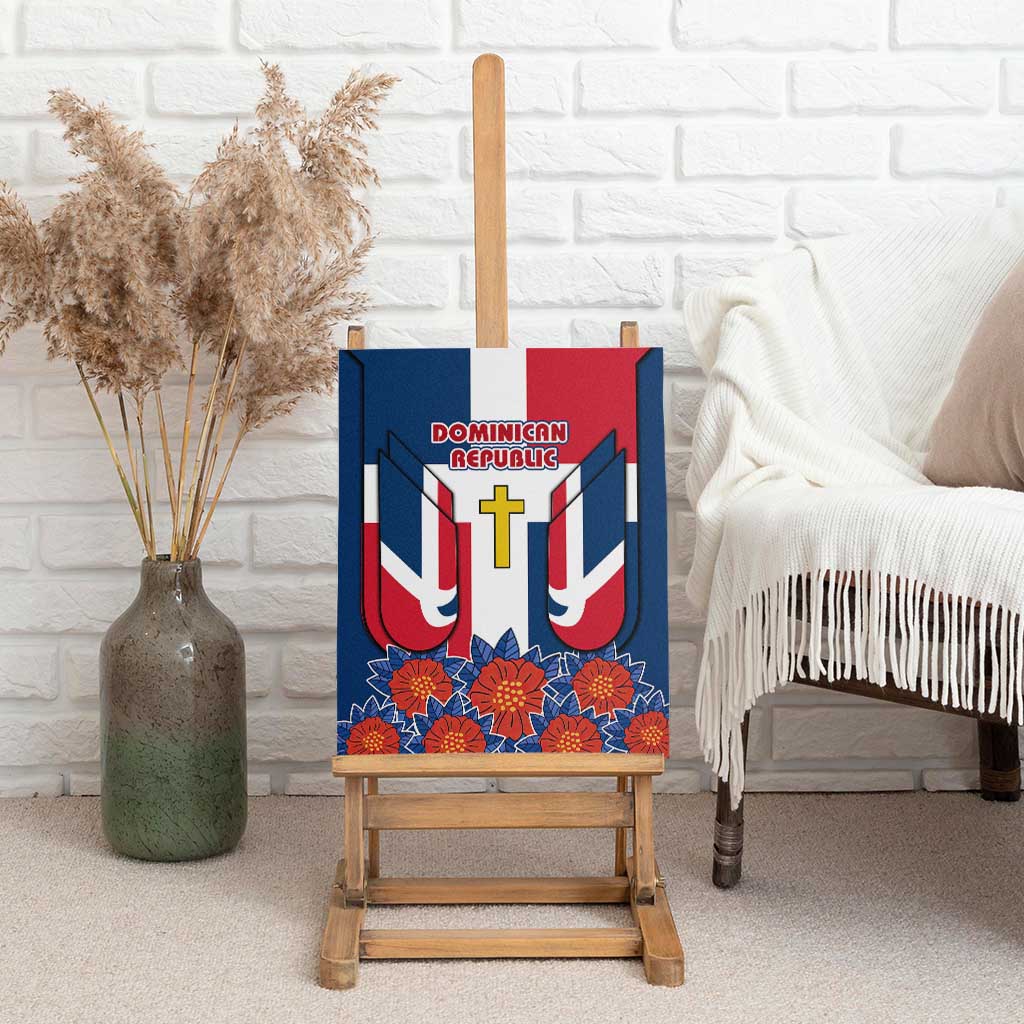 Dominican Republic Flag Canvas Wall Art with Cross and Floral Design Red Blue Pattern - Wonder Print Shop
