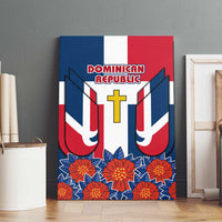 Dominican Republic Flag Canvas Wall Art with Cross and Floral Design Red Blue Pattern - Wonder Print Shop