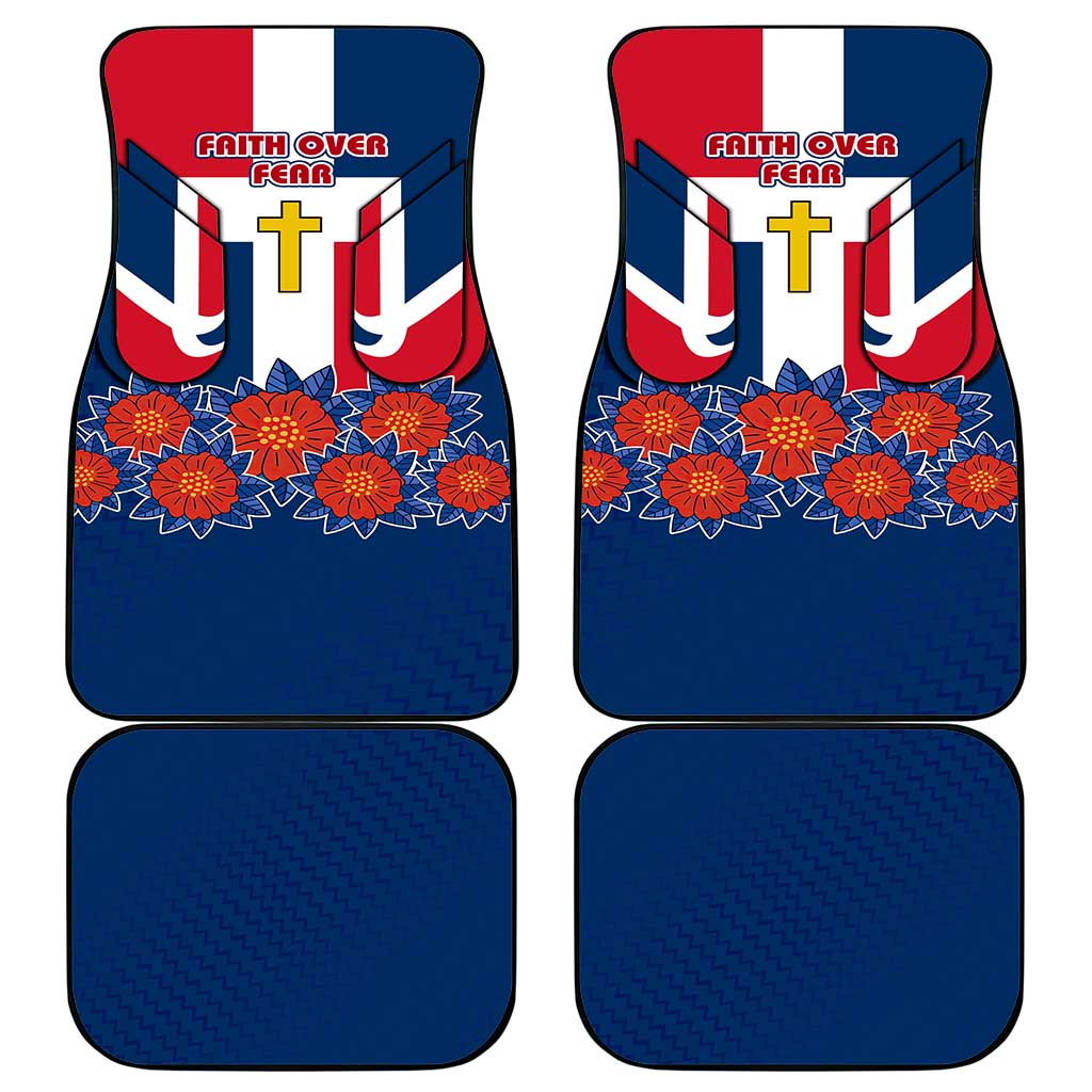 Dominican Republic Flag Car Mats with Cross and Floral Design Red Blue Pattern - Wonder Print Shop