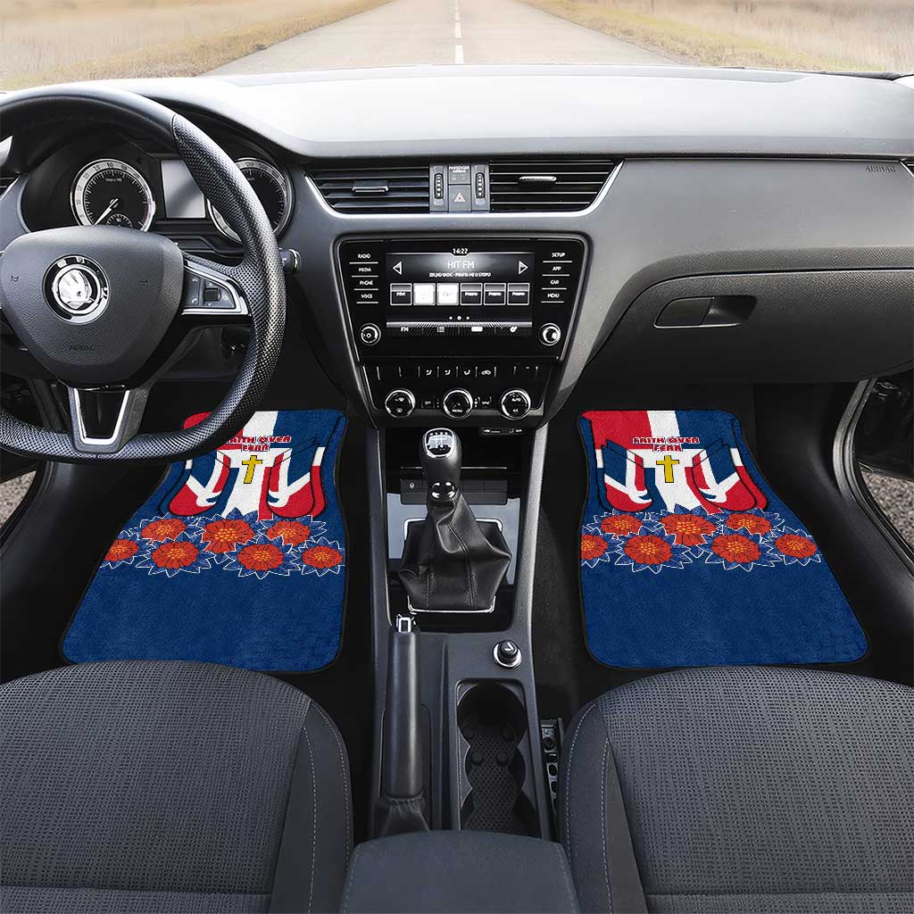 Dominican Republic Flag Car Mats with Cross and Floral Design Red Blue Pattern - Wonder Print Shop