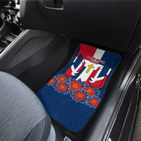Dominican Republic Flag Car Mats with Cross and Floral Design Red Blue Pattern - Wonder Print Shop