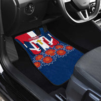 Dominican Republic Flag Car Mats with Cross and Floral Design Red Blue Pattern - Wonder Print Shop