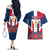 Dominican Republic Flag Couples Matching Off The Shoulder Long Sleeve Dress and Hawaiian Shirt with Cross and Floral Design Red Blue Pattern - Wonder Print Shop