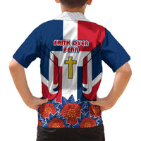 Dominican Republic Flag Family Matching Long Sleeve Bodycon Dress and Hawaiian Shirt with Cross and Floral Design Red Blue Pattern - Wonder Print Shop