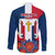 Dominican Republic Flag Family Matching Long Sleeve Bodycon Dress and Hawaiian Shirt with Cross and Floral Design Red Blue Pattern - Wonder Print Shop