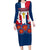 Dominican Republic Flag Family Matching Long Sleeve Bodycon Dress and Hawaiian Shirt with Cross and Floral Design Red Blue Pattern - Wonder Print Shop