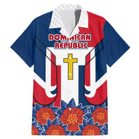 Dominican Republic Flag Family Matching Mermaid Dress and Hawaiian Shirt with Cross and Floral Design Red Blue Pattern - Wonder Print Shop