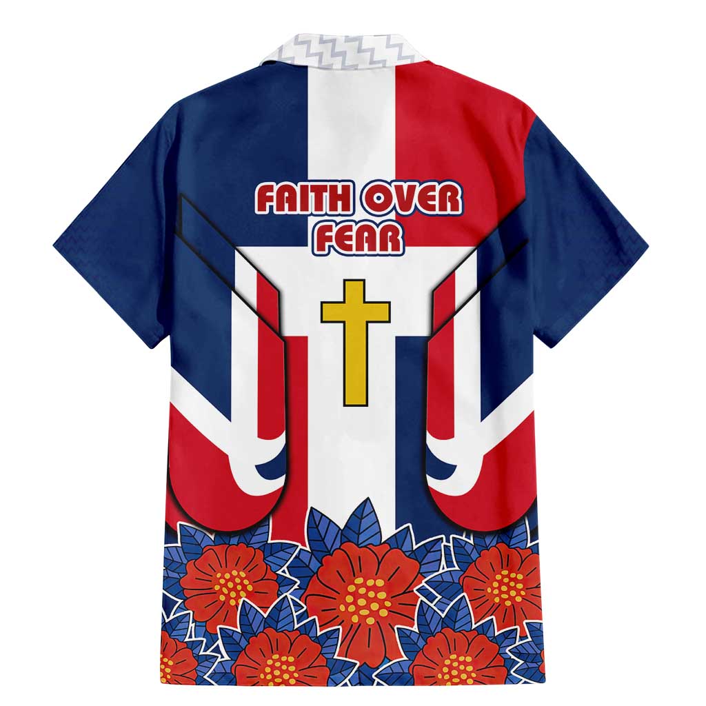 Dominican Republic Flag Family Matching Mermaid Dress and Hawaiian Shirt with Cross and Floral Design Red Blue Pattern - Wonder Print Shop