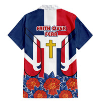 Dominican Republic Flag Family Matching Mermaid Dress and Hawaiian Shirt with Cross and Floral Design Red Blue Pattern - Wonder Print Shop