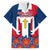 Dominican Republic Flag Family Matching Off The Shoulder Long Sleeve Dress and Hawaiian Shirt with Cross and Floral Design Red Blue Pattern - Wonder Print Shop