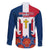 Dominican Republic Flag Family Matching Off The Shoulder Long Sleeve Dress and Hawaiian Shirt with Cross and Floral Design Red Blue Pattern - Wonder Print Shop