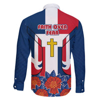 Dominican Republic Flag Family Matching Puletasi and Hawaiian Shirt with Cross and Floral Design Red Blue Pattern - Wonder Print Shop