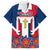 Dominican Republic Flag Family Matching Short Sleeve Bodycon Dress and Hawaiian Shirt with Cross and Floral Design Red Blue Pattern - Wonder Print Shop