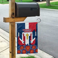 Dominican Republic Flag Garden Flag with Cross and Floral Design Red Blue Pattern - Wonder Print Shop