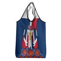 Dominican Republic Flag Grocery Bag with Cross and Floral Design Red Blue Pattern - Wonder Print Shop