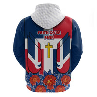 Dominican Republic Flag Hoodie with Cross and Floral Design Red Blue Pattern - Wonder Print Shop